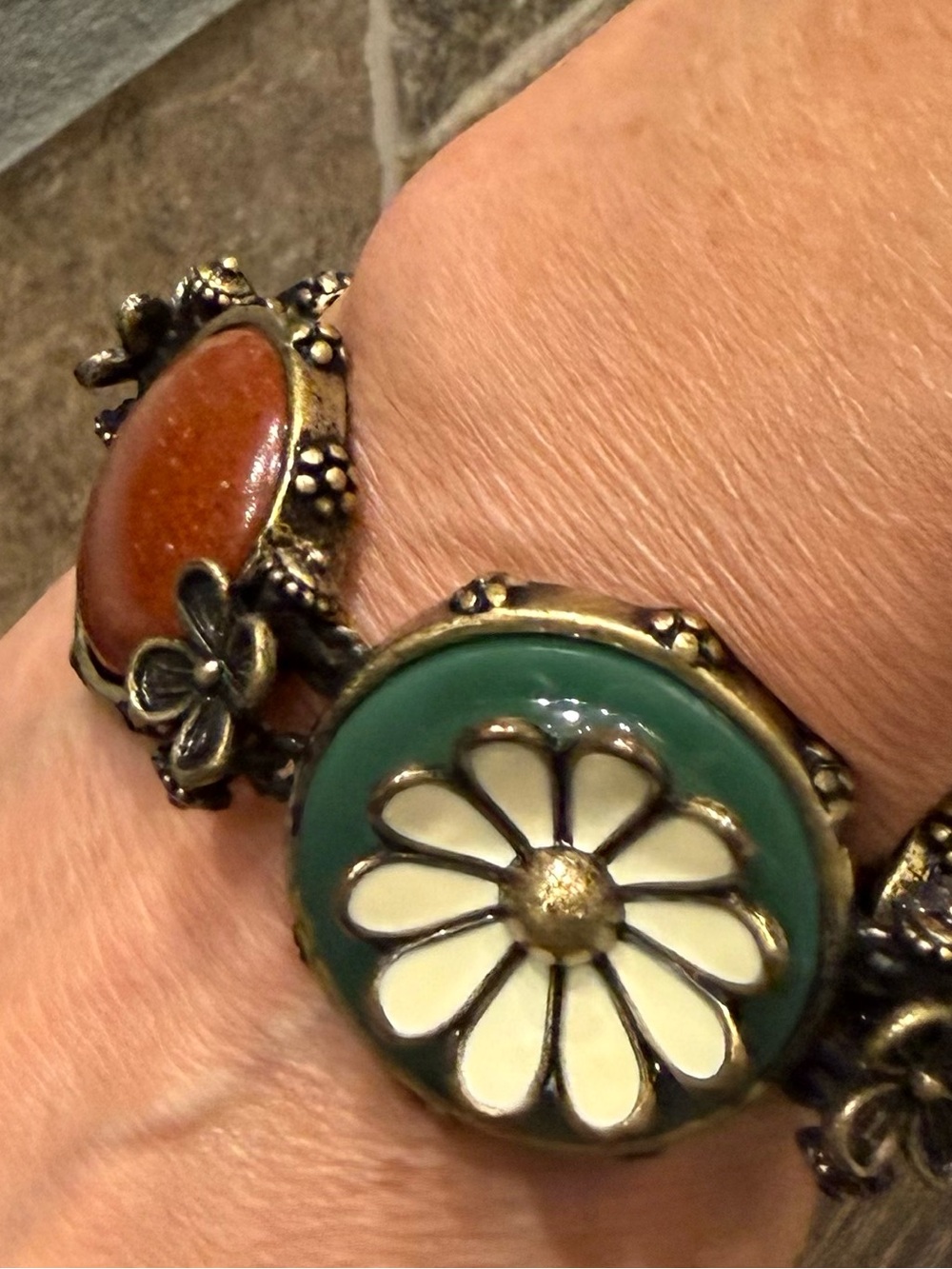 Antique gold enamel floral bracelet